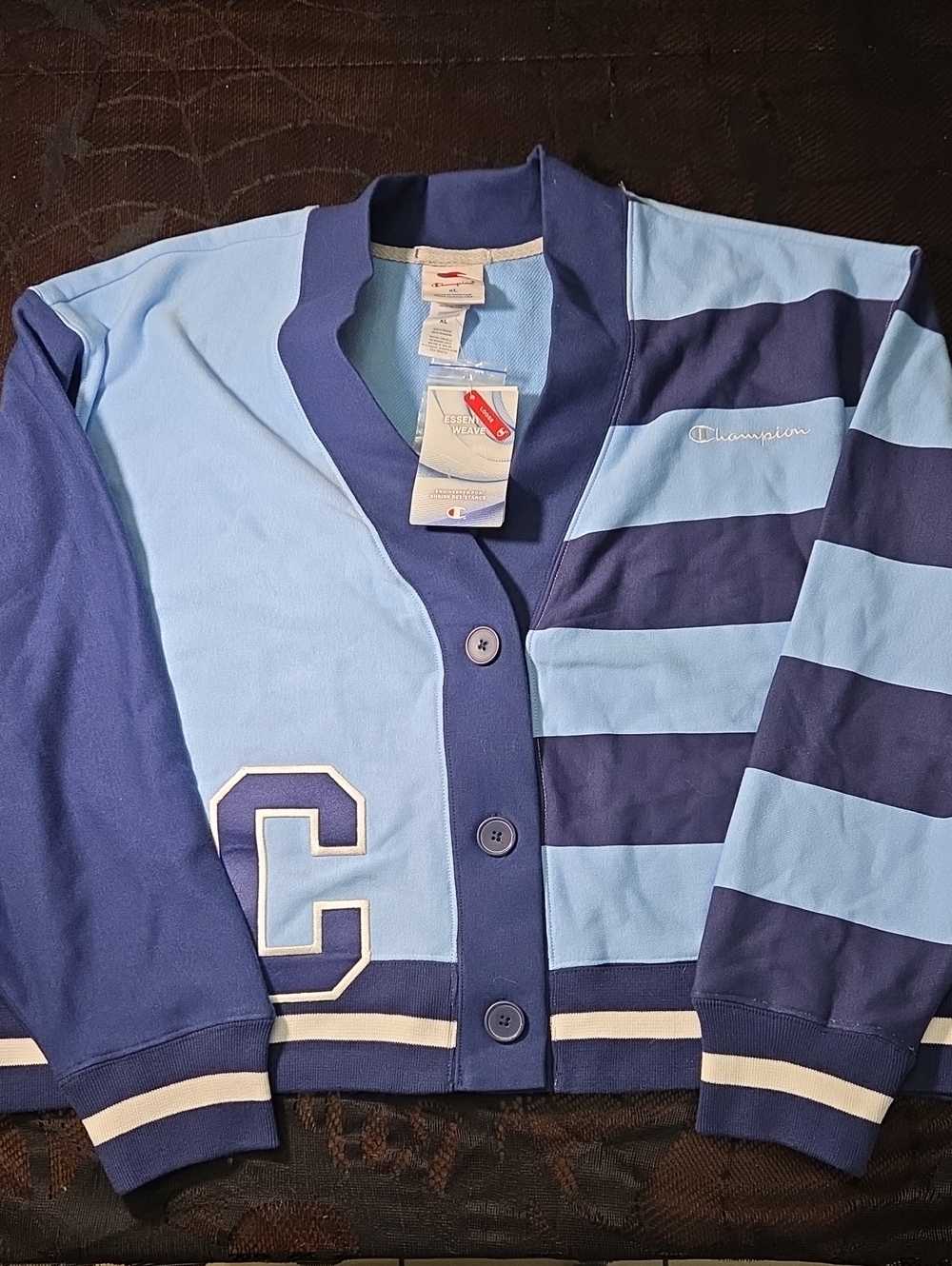 Champion Women's Collegiate Cardigan - Light Blue Striped XL